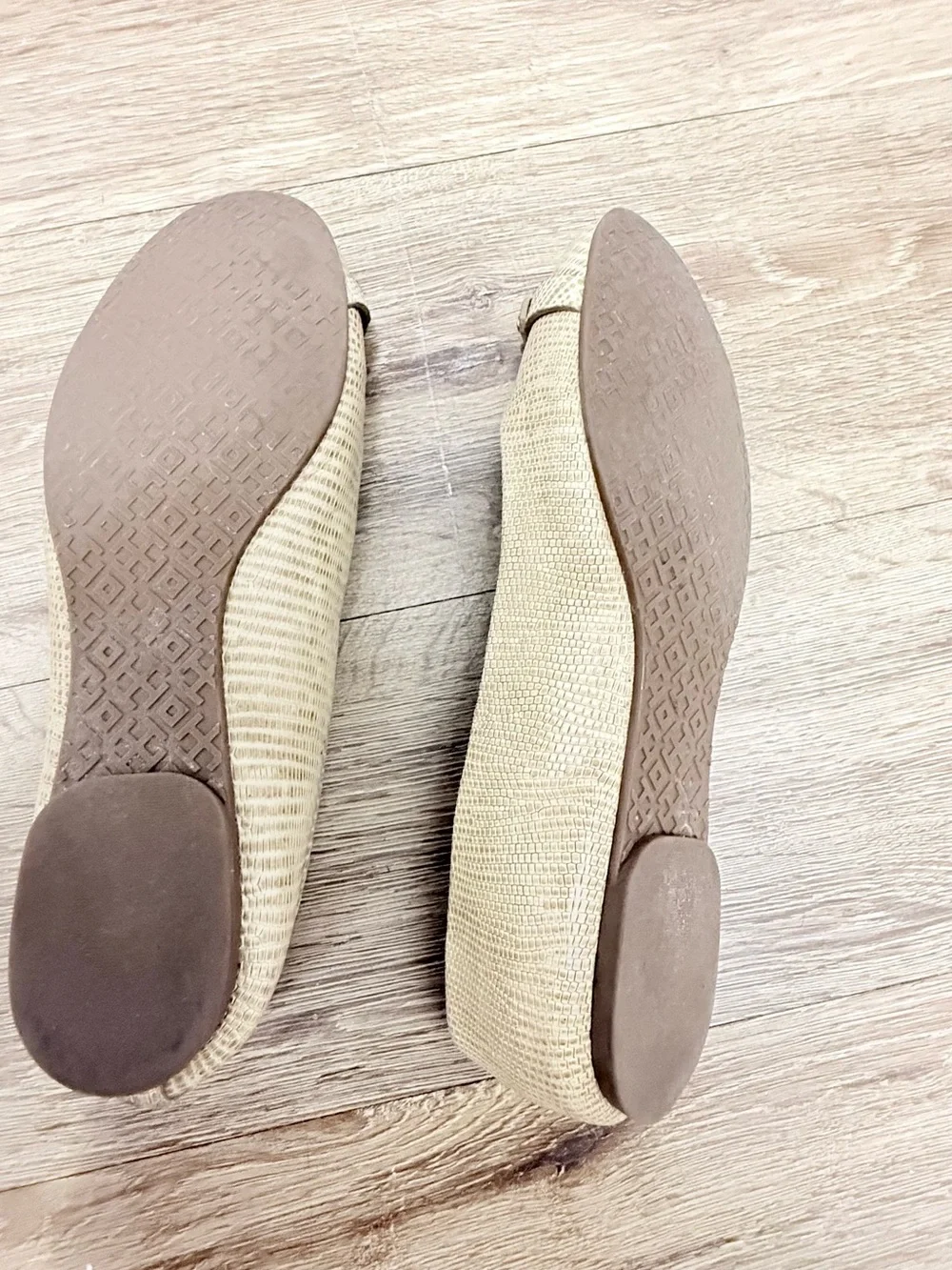 Tory Burch Neutral Beige Woven Logo Ballet Flats